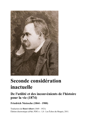 Couverture de Nietzsche - Seconde considération Inactuelle(trad. H. Albert)